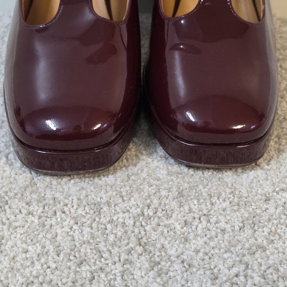 Sezane Monique Mary Jane Heels Burgundy Patent Leather Platform Pumps EU 39 - Picture 4 of 10